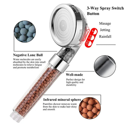 3 Functions High Pressure SPA Shower Head With Anion Filter Shower