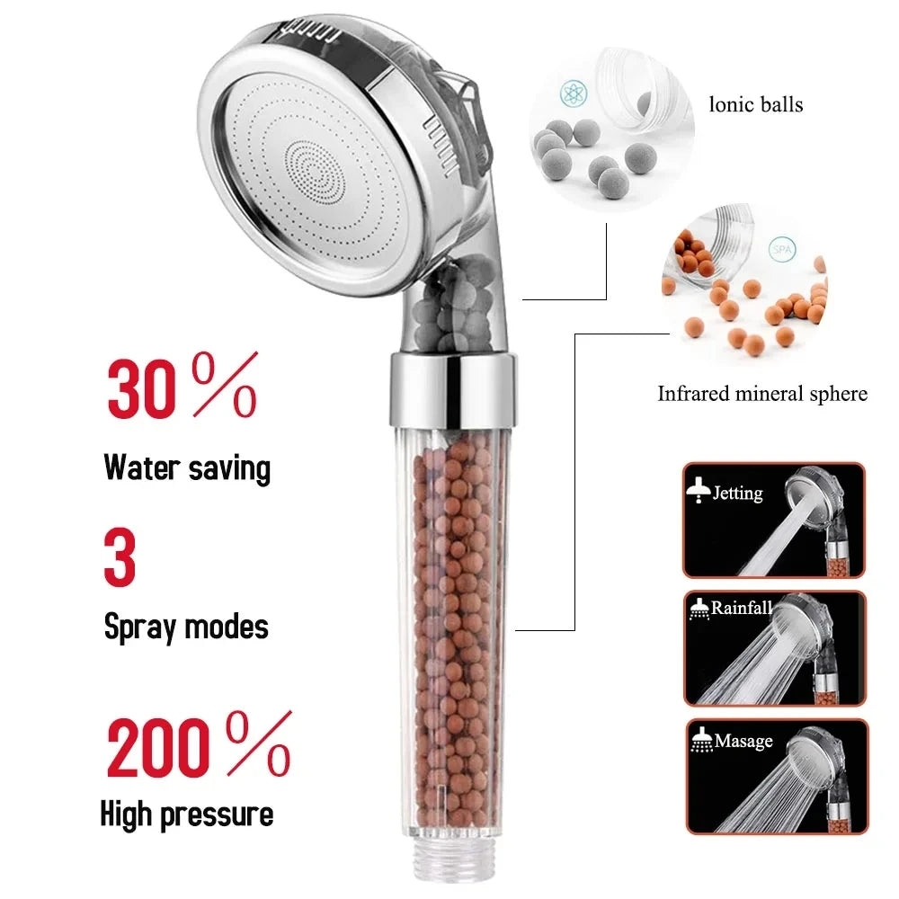 3 Functions High Pressure SPA Shower Head With Anion Filter Shower